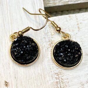 Druzy Stone Round Dangle Earrings, Black